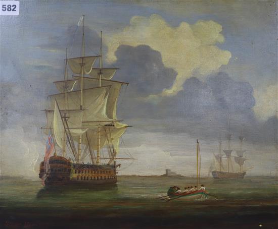 After Abraham Hulk, oil on wooden panel, Shipping off the coast, bears signature and dated 1852, 35.5 x 43cm, unframed